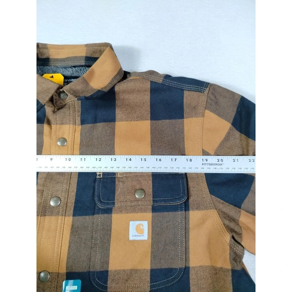 Carhartt‎ Jacket Mens Large Yellow Plaid Sherpa Lined Flannel Shirt Jac TJ4452-M